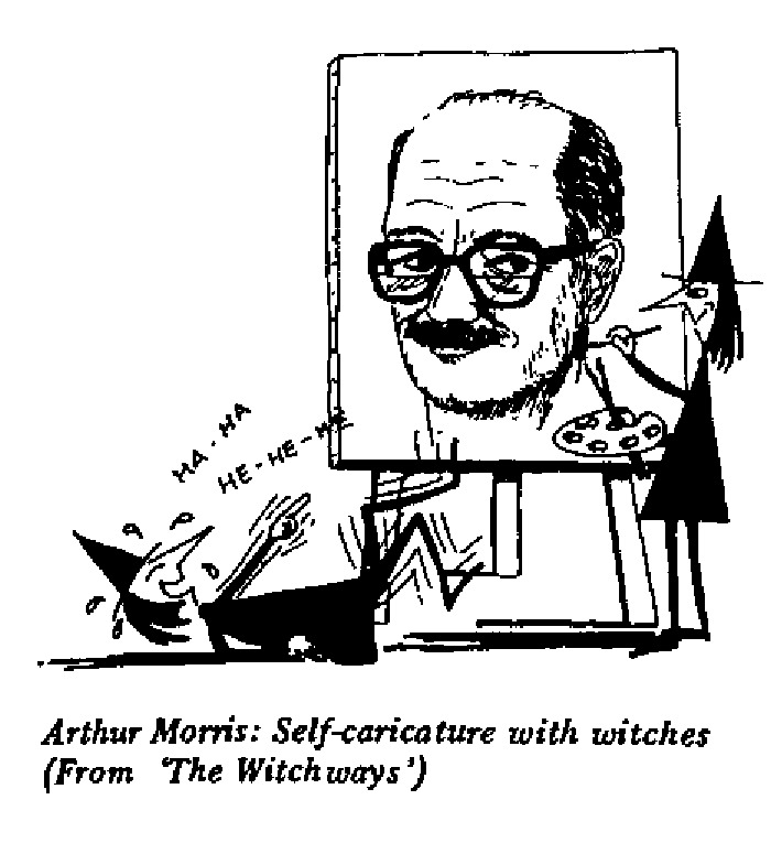 Arthur Morris - Self-caricature with witches