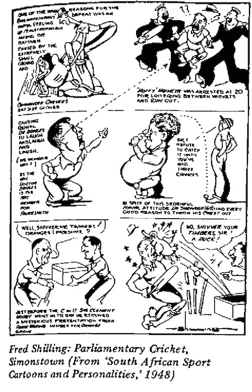 Fred Shilling - Parliamentary Cricket Simonstown cartoon